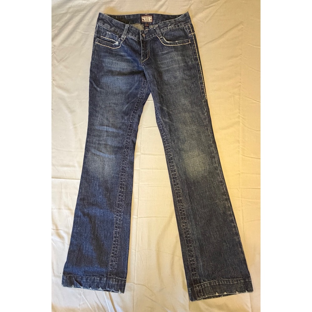 Kali Denim Flared Jeans Womens 7‎ Blue  Distressed Low Rise Embroidered Y2K